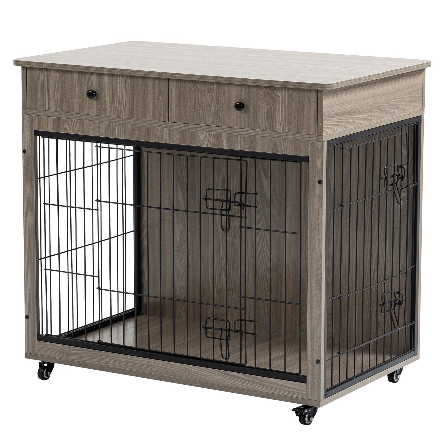Wooden Dog Crate, 38.4 Inch Dog Kennel With 2 Drawers Storage, Heavy Duty Dog For indoor Use