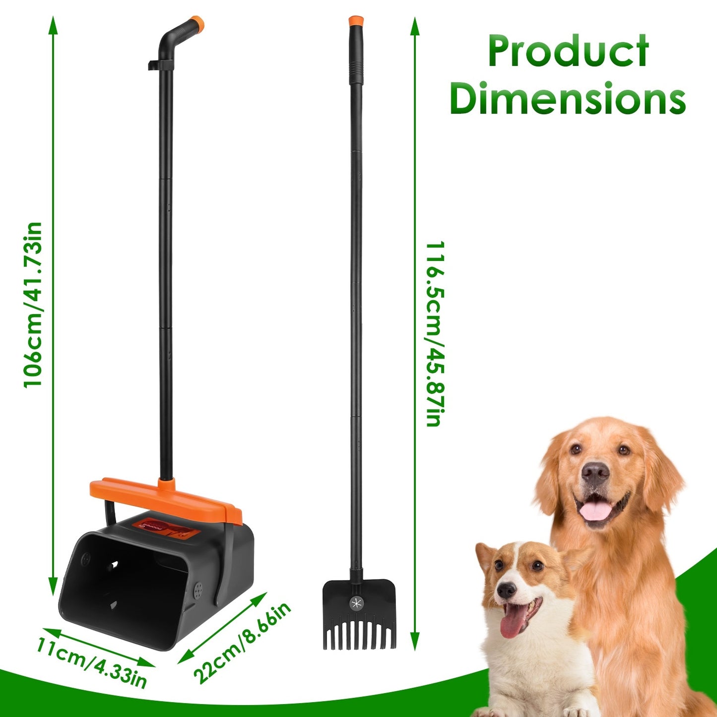 1Set Scooper Kit Dog Poop Rake & Swiveling Bin Heavy Duty Pick Up Tool With Extra Long Handle 35 Waste Bags Dispenser