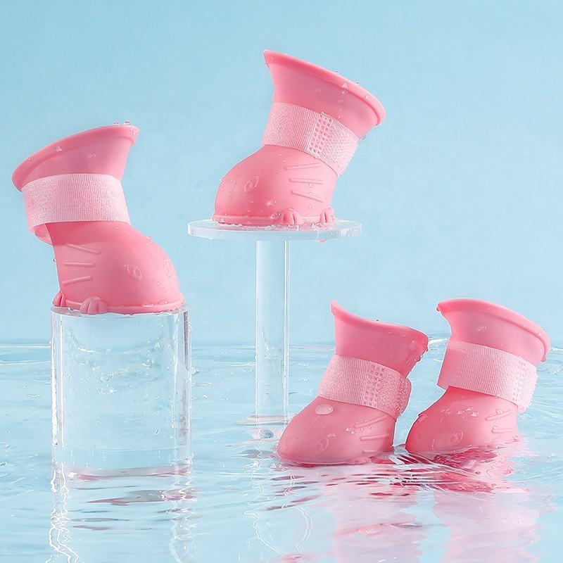 Dog/Cat Rain Boots 4Pcs Waterproof Silicone Non-Slip Footwear Soft Bottom Shoes