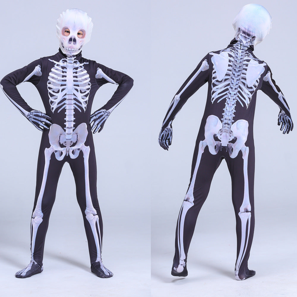 Halloween Scary Skeleton Skull Costume Jumpsuit Carnival Party Clothing