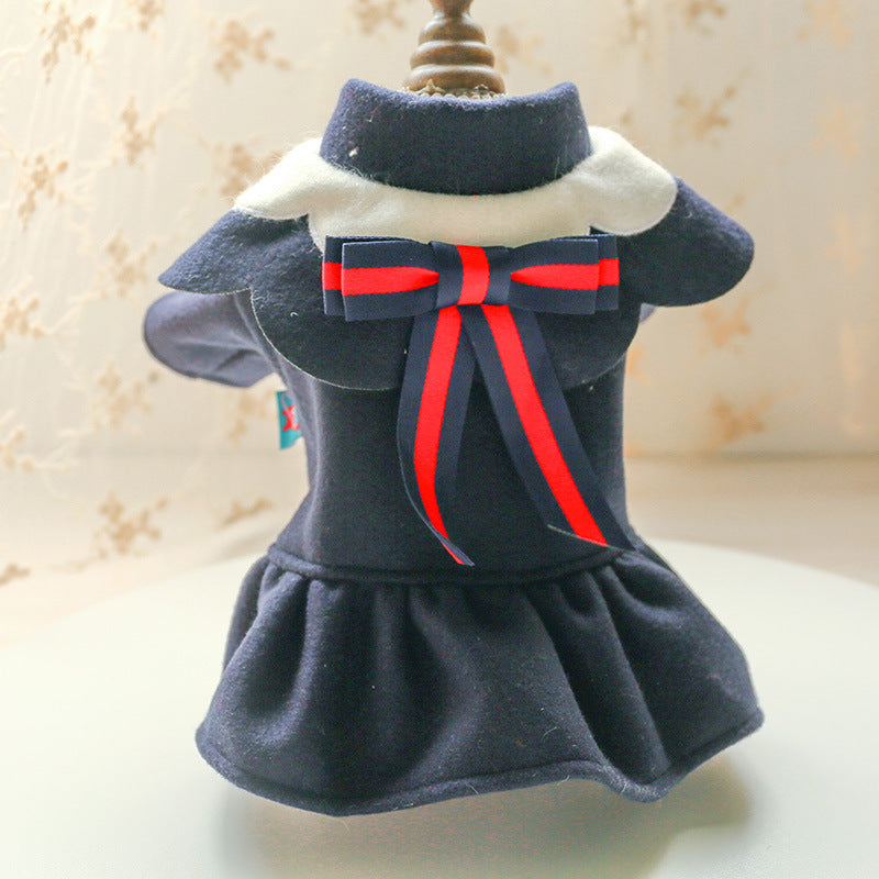 Pet Dog Cat Autumn And Winter Woolen Cloth Student British Style Cat Costume