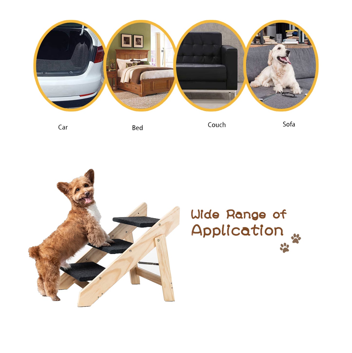 Wood Foldable 3 Levels Dog Stairs Ramp Perfect For Beds And Cars Portable Dog Ladder Up To 110 Pounds