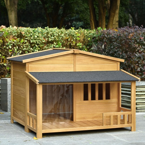 GO 47.2 Wooden Dog House, Outdoor & Indoor With Porch, Solid Wood, Medium