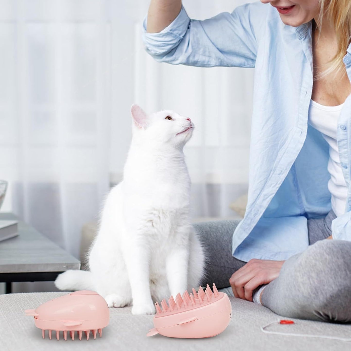 3 In 1 Steamy, Rechargeable Self Cleaning Pet Groom Silicone Brush/Spray Brush For Massage, Pet Hair Removal Comb