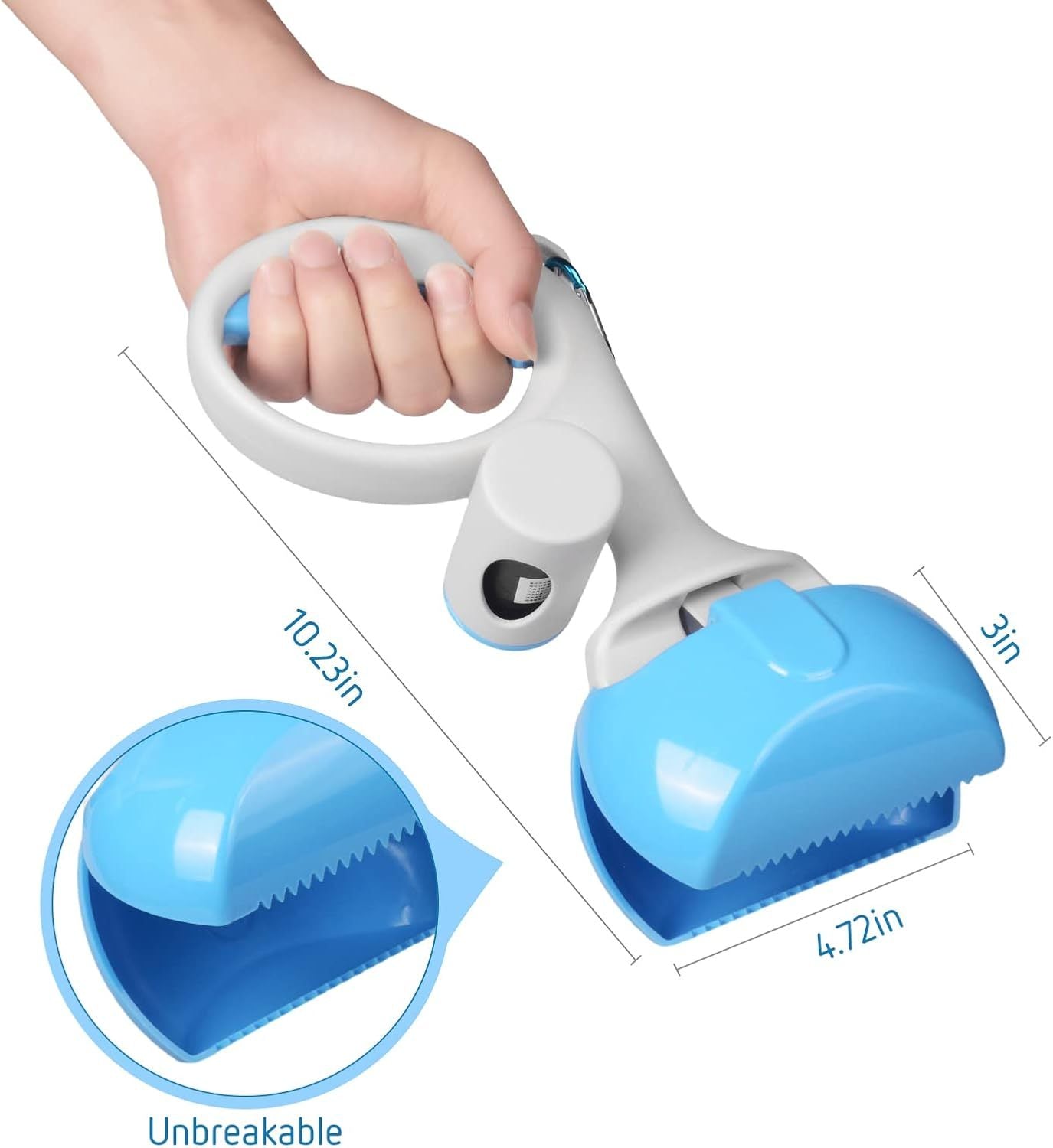 Pet Pooper Scooper With Trash Bags Holder Non-Breakable High Strength Material For Easy Grass And Gravel Pick Up Including A Roll Of Trash Bag