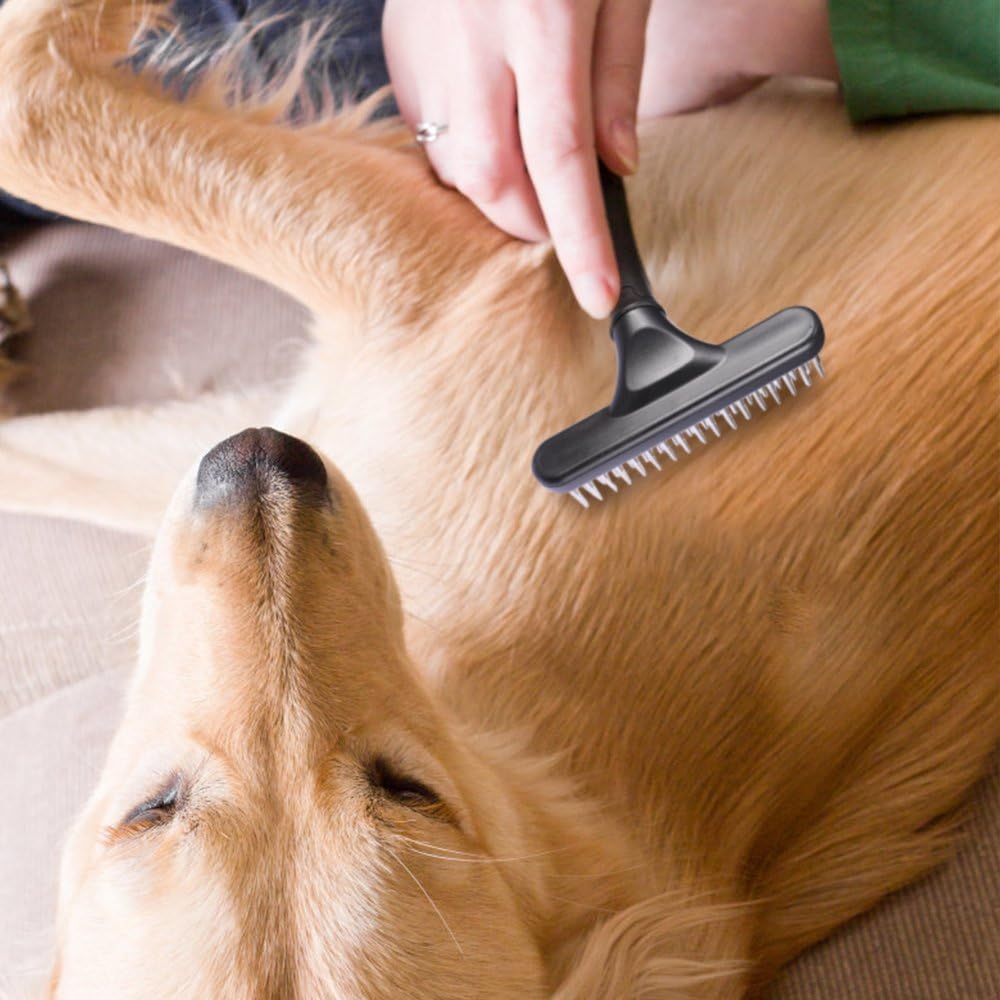 Pet Grooming Rake Double Row Pins Shedding And Dematting Undercoat Rake Comb For Dogs And Cats Safe Grooming Deshedding Comb Out Mats Tangles Easily