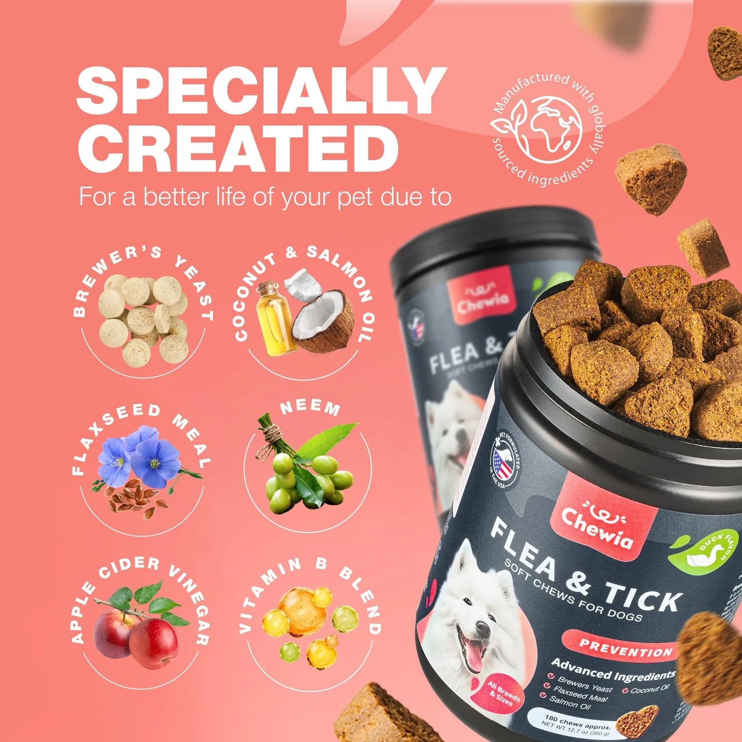 Dog Flea And Tick Treatment Chewables Treats Immune Support Supplement