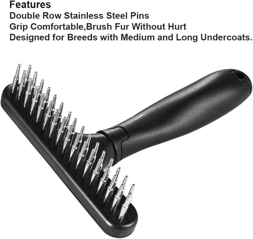 Pet Grooming Rake Double Row Pins Shedding And Dematting Undercoat Rake Comb For Dogs And Cats Safe Grooming Deshedding Comb Out Mats Tangles Easily