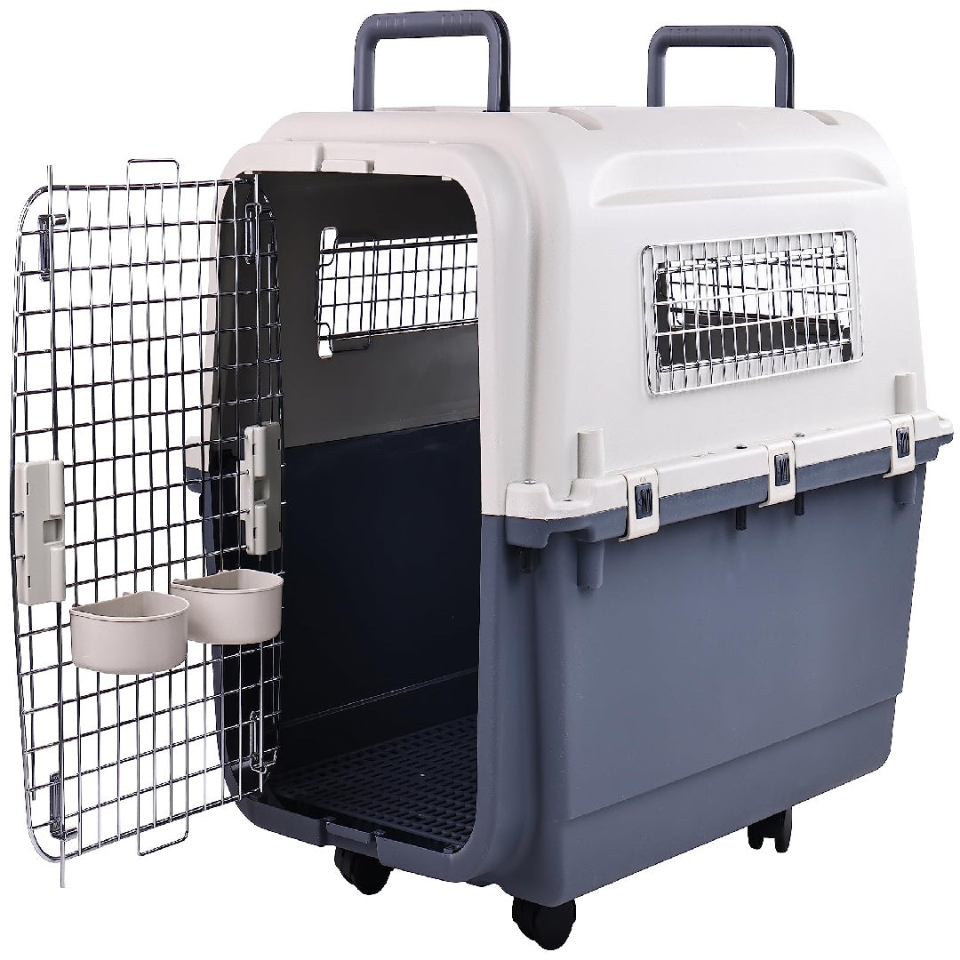 Only Supports Self Pickup Plastic Dog Kennel, Pet Transport, Rolling Plastic Airline Approved Wire Door Travelling Dog Crate, Small-Medium-Large