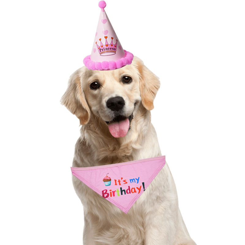 Creative Dog Birthday Hat Birthday Party Hat Printing Pet Triangular Scarf