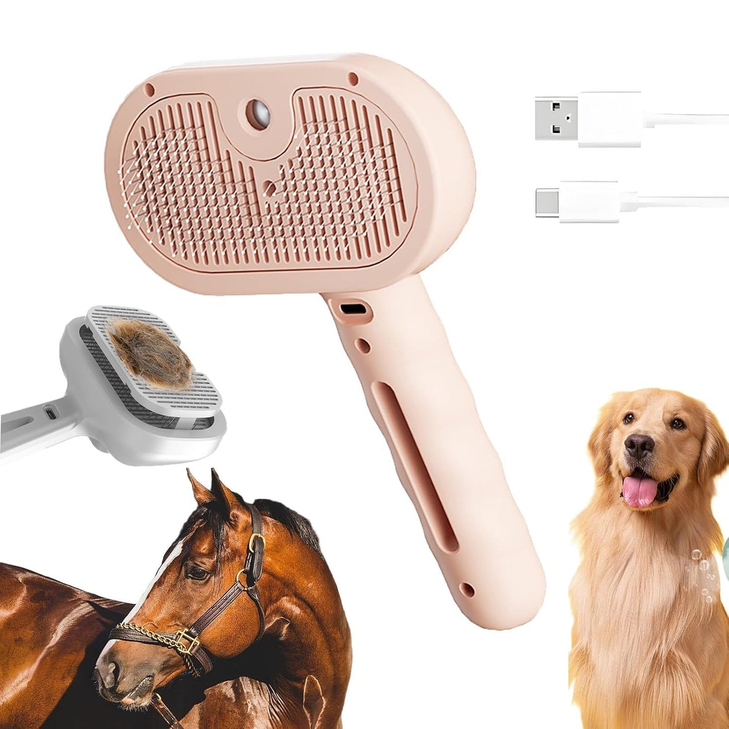 2025 New Chevaroo 3-in-1 Self-Cleaning Steam Pet Brush For Shedding, Silicone Bristle Head 360 Rotating