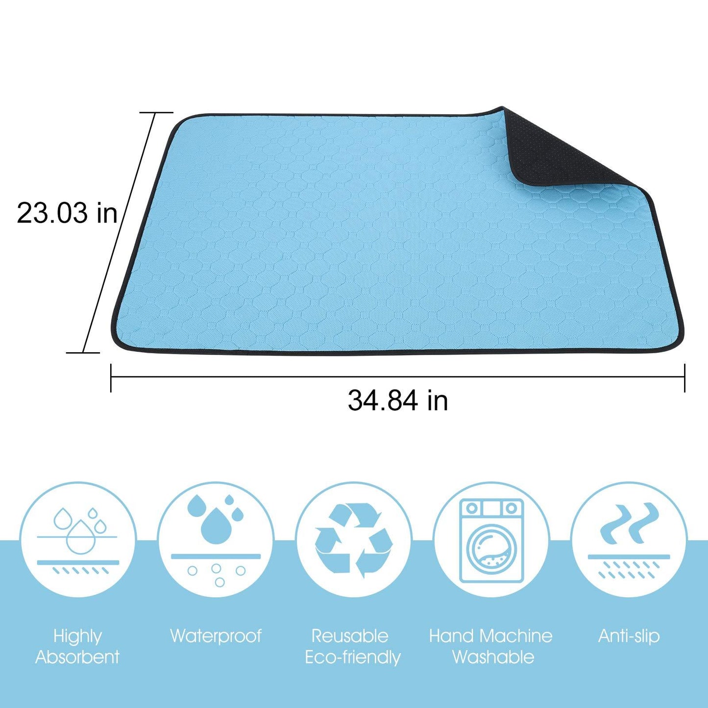 Washable Dog Urine Pad, Waterproof Toilet Training Mat, 89.5 X 59.2 Cm - 34.5 In X 23 In, Non-Slip Diaper For Puppies And Cats, 2 Packs