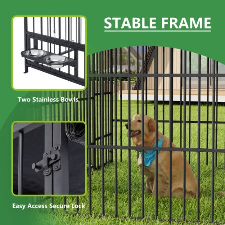 Large Dog Kennel Outdoor Pet Pens Dogs Run Enclosure Animal Hutch Metal Coop Fence With Roof Cover 6.6L X 6.6W X 6.4H