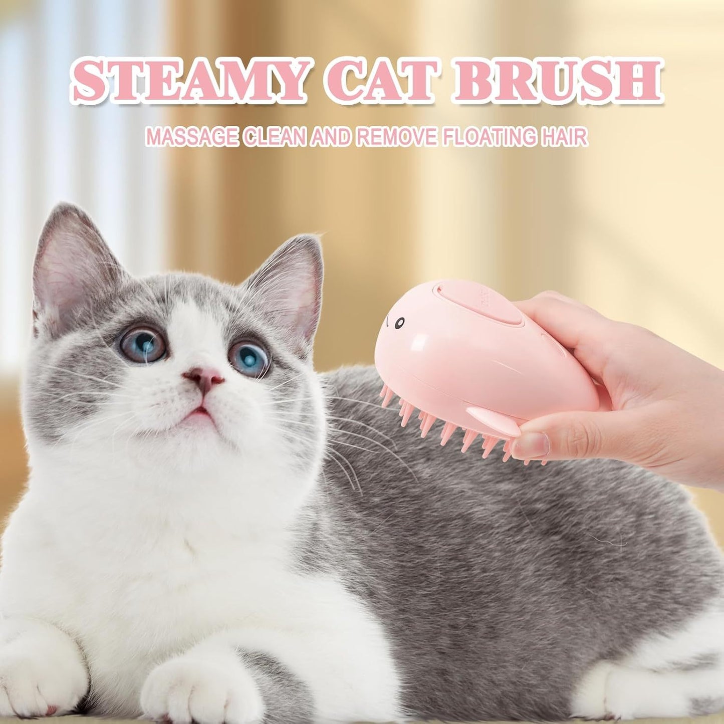 3 In 1 Steamy, Rechargeable Self Cleaning Pet Groom Silicone Brush/Spray Brush For Massage, Pet Hair Removal Comb
