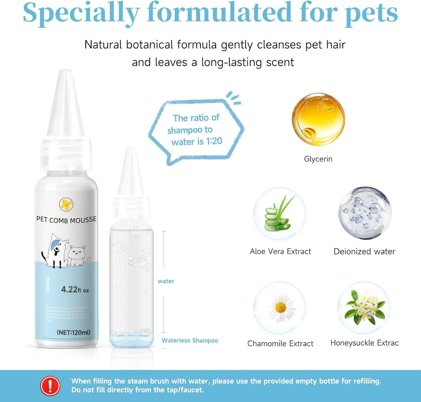 Universal Pet Steam Brush For Cats And Dogs 3-in-1 Spray Hair Removal Comb With Waterless Shampoo And Ear Towel,