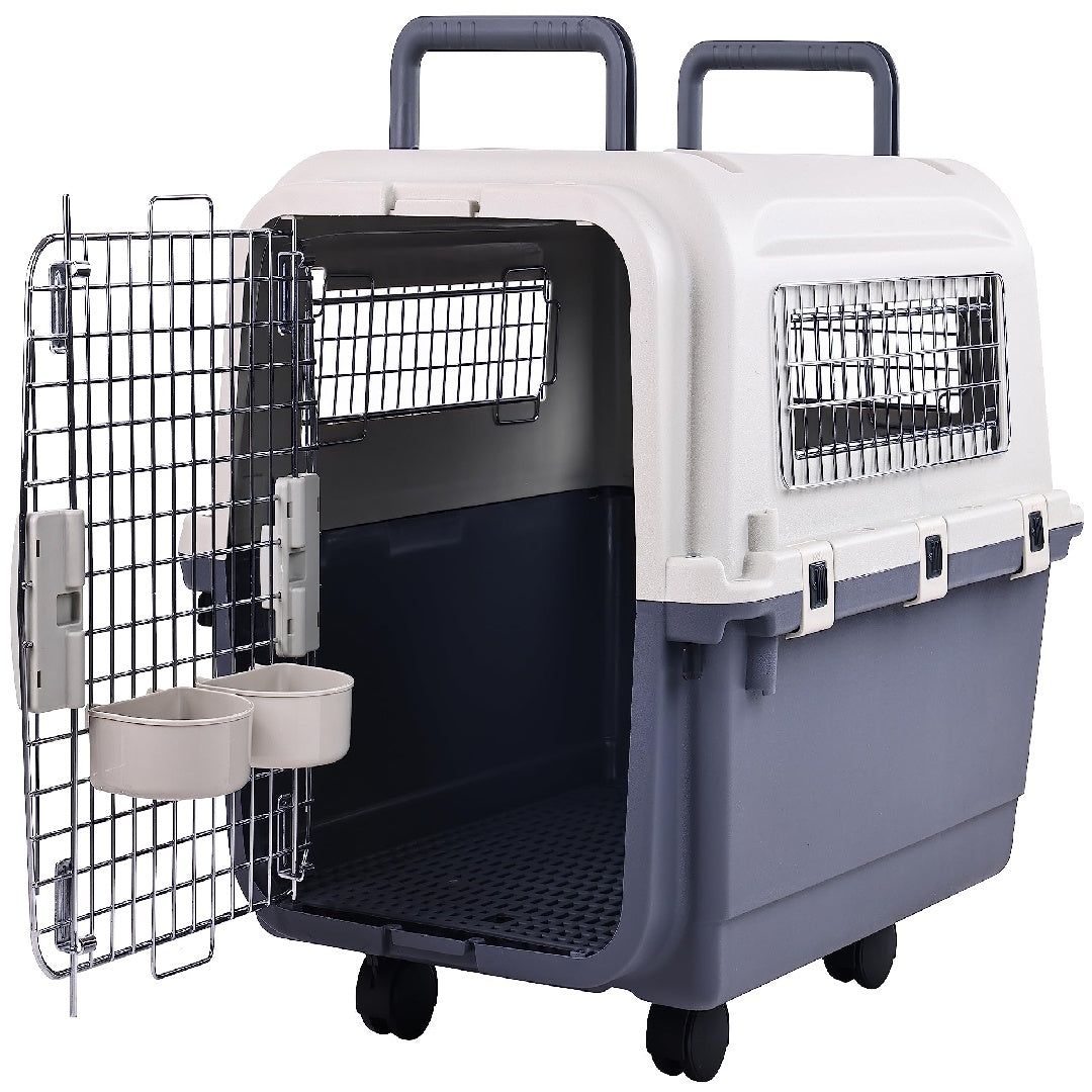Only Supports Self Pickup Plastic Dog Kennel, Pet Transport, Rolling Plastic Airline Approved Wire Door Travelling Dog Crate, Small-Medium-Large