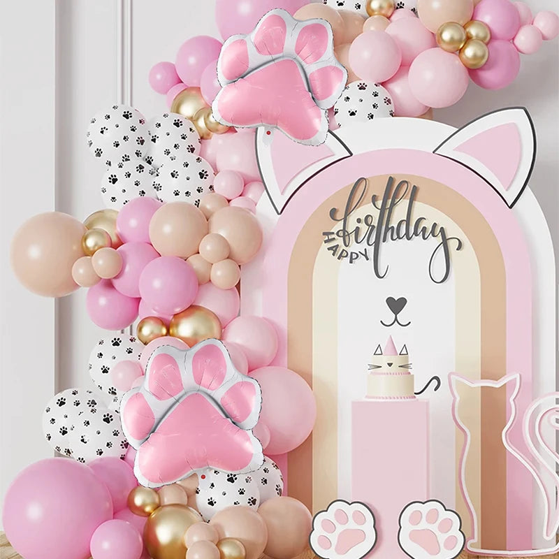 91Pcs Pink Paw Bone Foil Balloons Dog Theme Garland Arch Pet Birthday Party Festival Decor