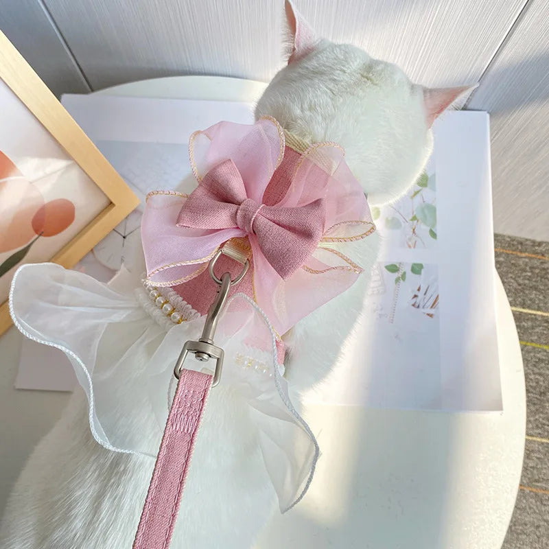 Small Cute Bow-knot Pet Harness Leash Pet Princess Nylon Kittten *Free Shipping