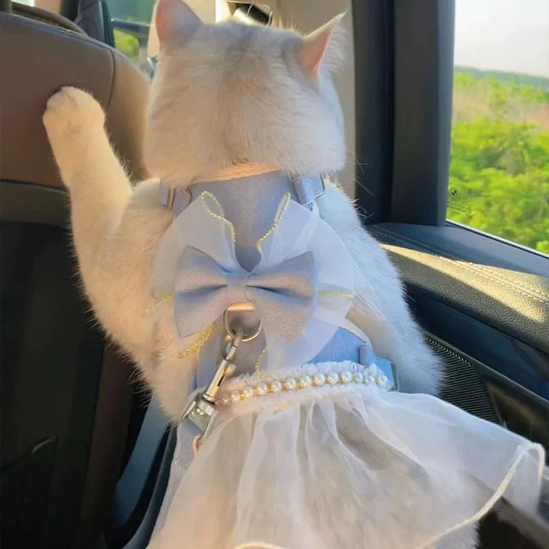 Small Cute Bow-knot Pet Harness Leash Pet Princess Nylon Kittten *Free Shipping