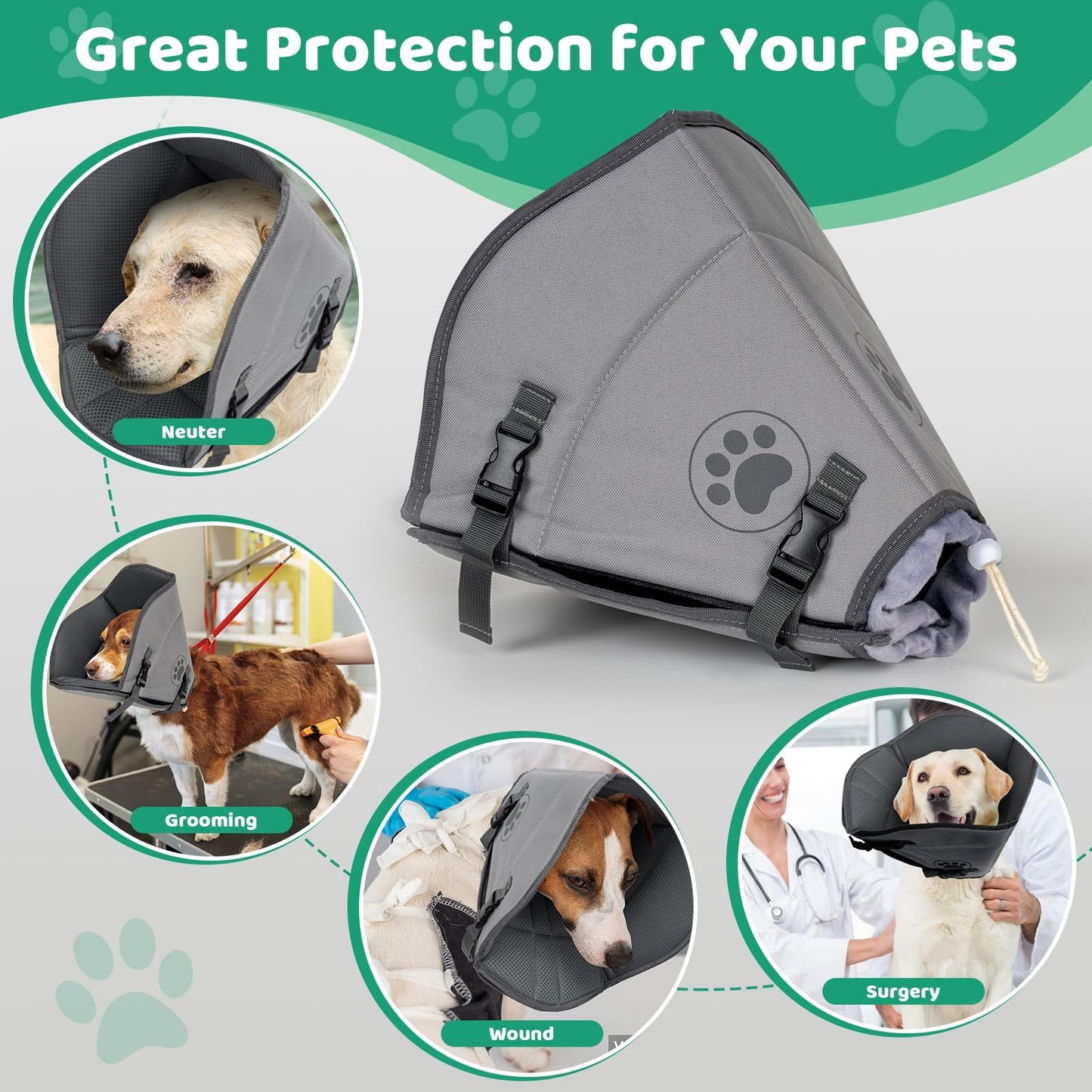 IFurffy Dog Cone For After Surgery,Breathable For Large Medium Small Size Dog, Adjustable Drawstring And Buckle Dog Recovery To Stop Licking And Scratching Wound,XL