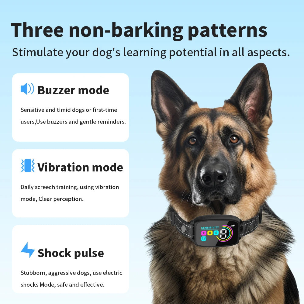 Smart Automatic Anti Barking Dog Collar Rechargeable HD Digital Display IP67 Waterproof