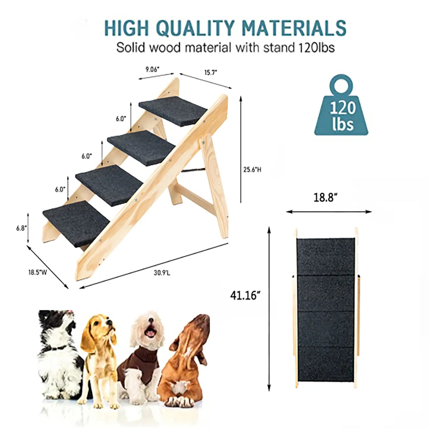 Wood Foldable 3 Levels Dog Stairs Ramp Perfect For Beds And Cars Portable Dog Ladder Up To 110 Pounds