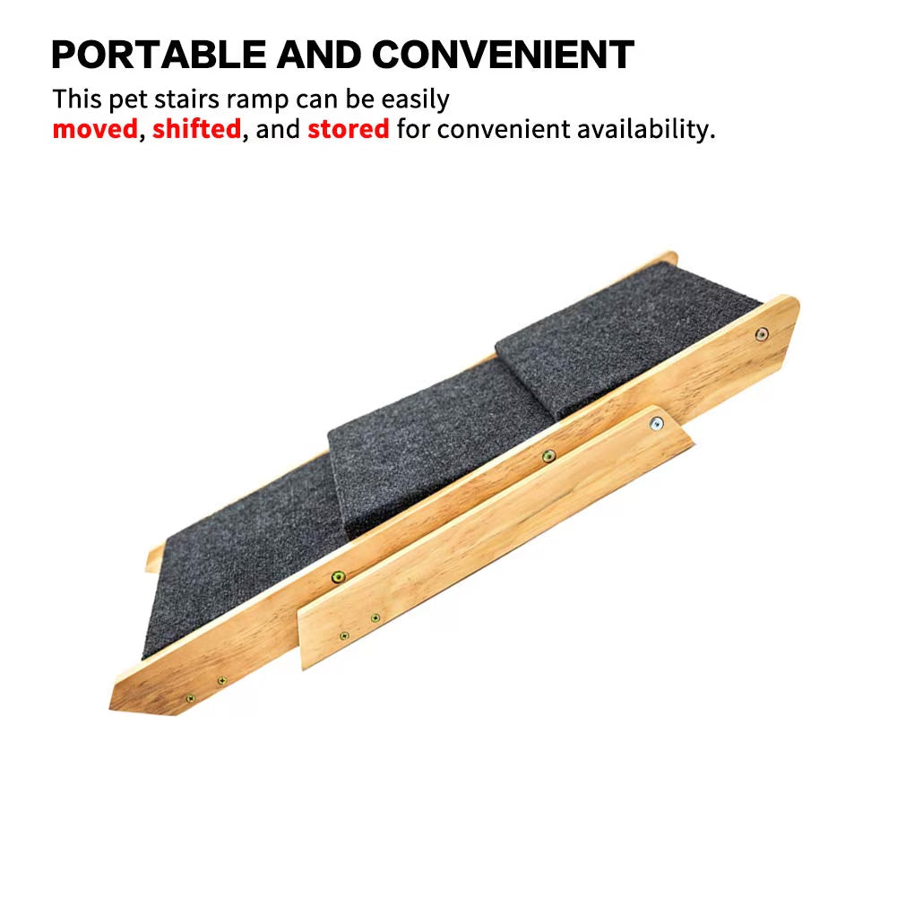 Wood Foldable 3 Levels Dog Stairs Ramp Perfect For Beds And Cars Portable Dog Ladder Up To 110 Pounds