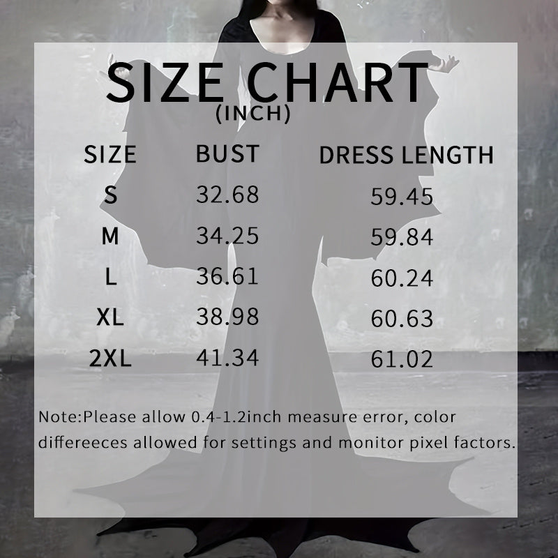 Black Costume Womens Gothic Witch Bat Sleeve Dress Halloween Cosplay Vintage Carnival Party Outfit