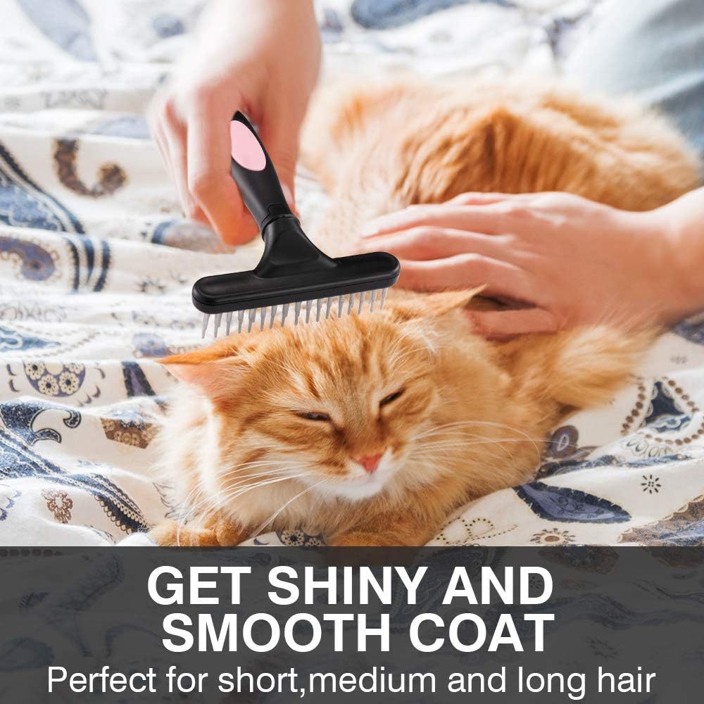 Pet Grooming Rake Double Row Pins Shedding And Dematting Undercoat Rake Comb For Dogs And Cats Safe Grooming Deshedding Comb Out Mats Tangles Easily