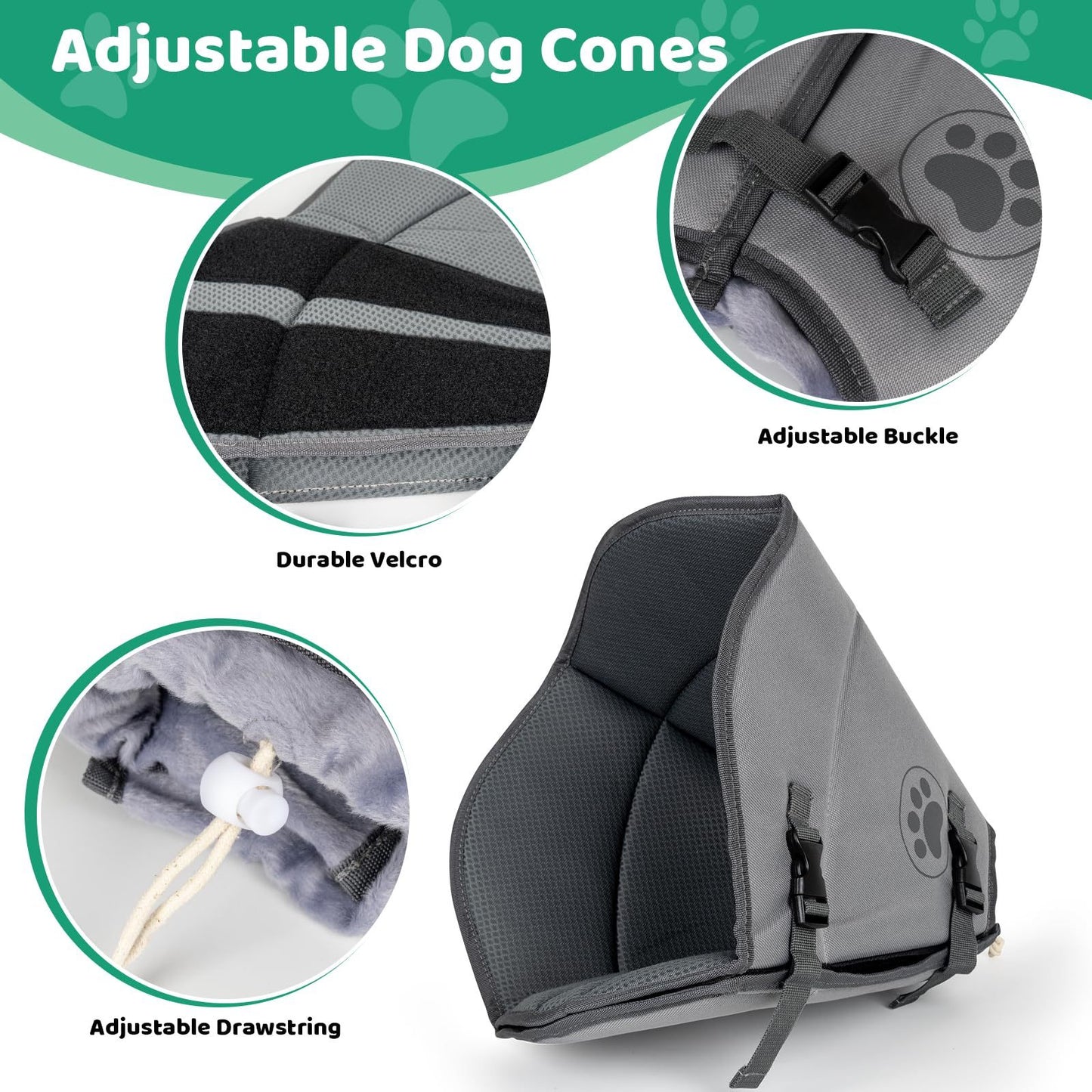 IFurffy Dog Cone For After Surgery,Breathable For Large Medium Small Size Dog, Adjustable Drawstring And Buckle Dog Recovery To Stop Licking And Scratching Wound,XL