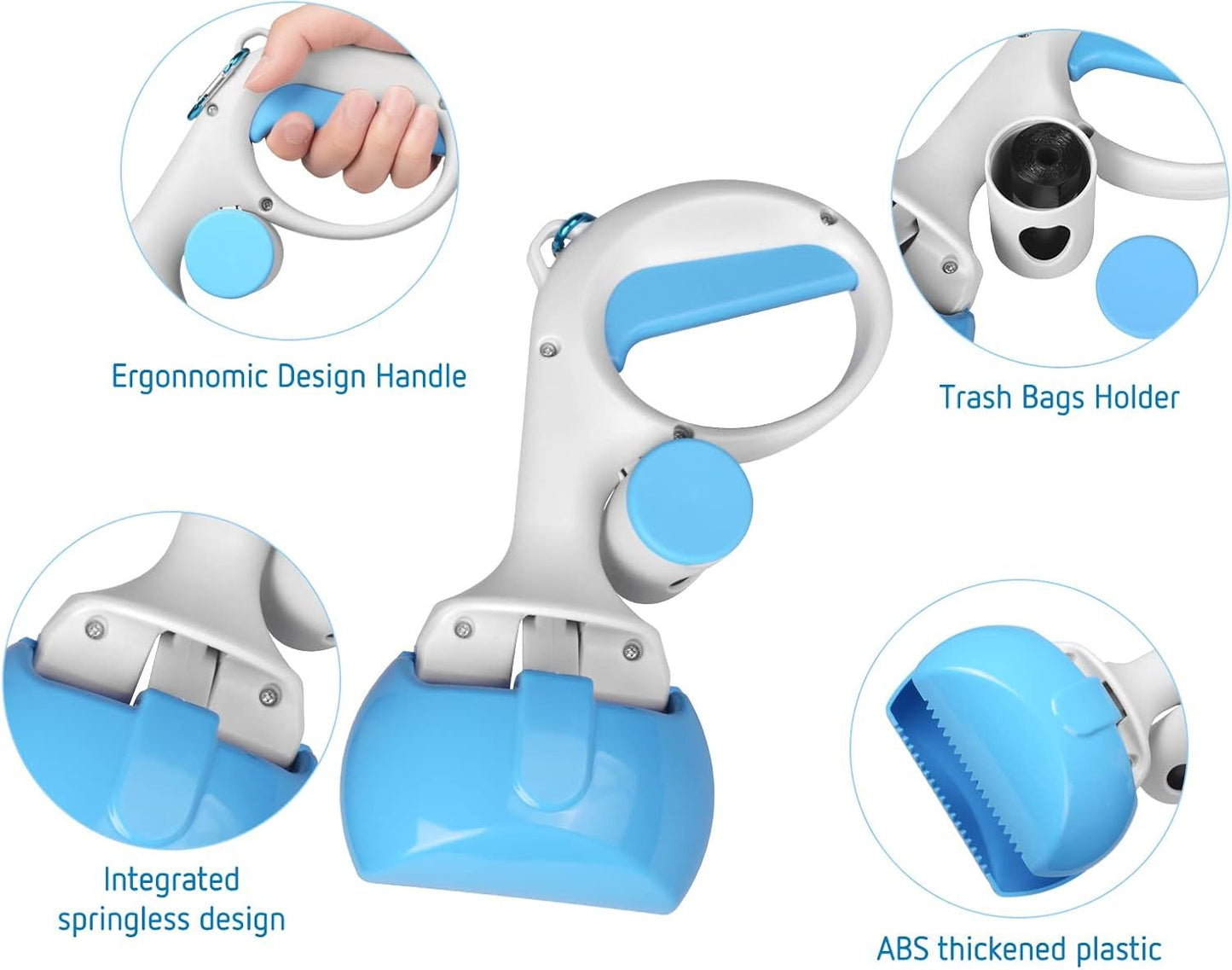 Pet Pooper Scooper With Trash Bags Holder Non-Breakable High Strength Material For Easy Grass And Gravel Pick Up Including A Roll Of Trash Bag