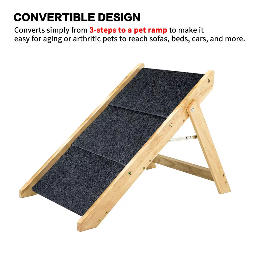 Wood Foldable 3 Levels Dog Stairs Ramp Perfect For Beds And Cars Portable Dog Ladder Up To 110 Pounds