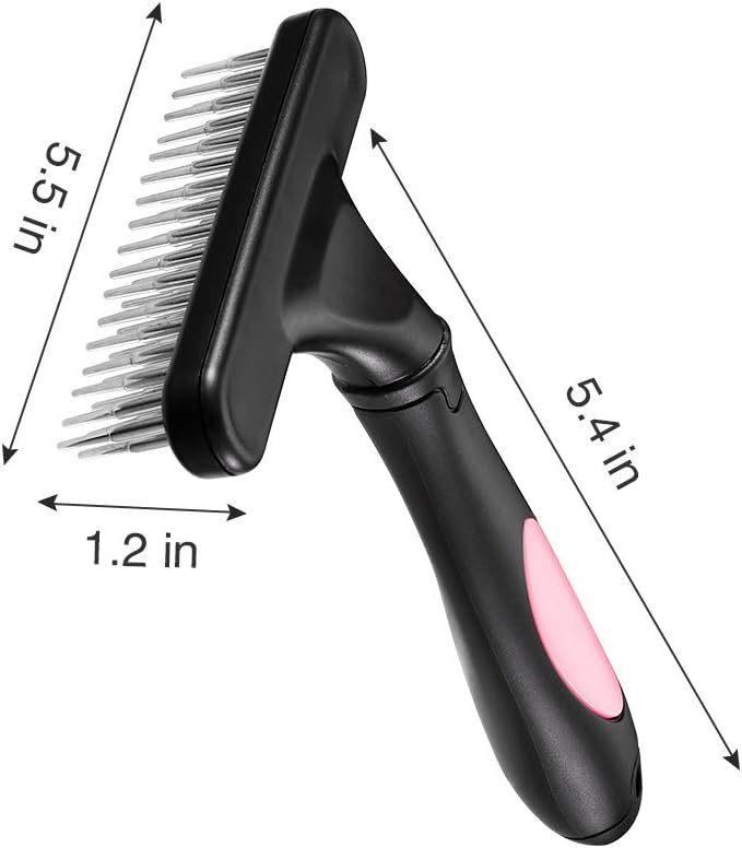 Pet Grooming Rake Double Row Pins Shedding And Dematting Undercoat Rake Comb For Dogs And Cats Safe Grooming Deshedding Comb Out Mats Tangles Easily
