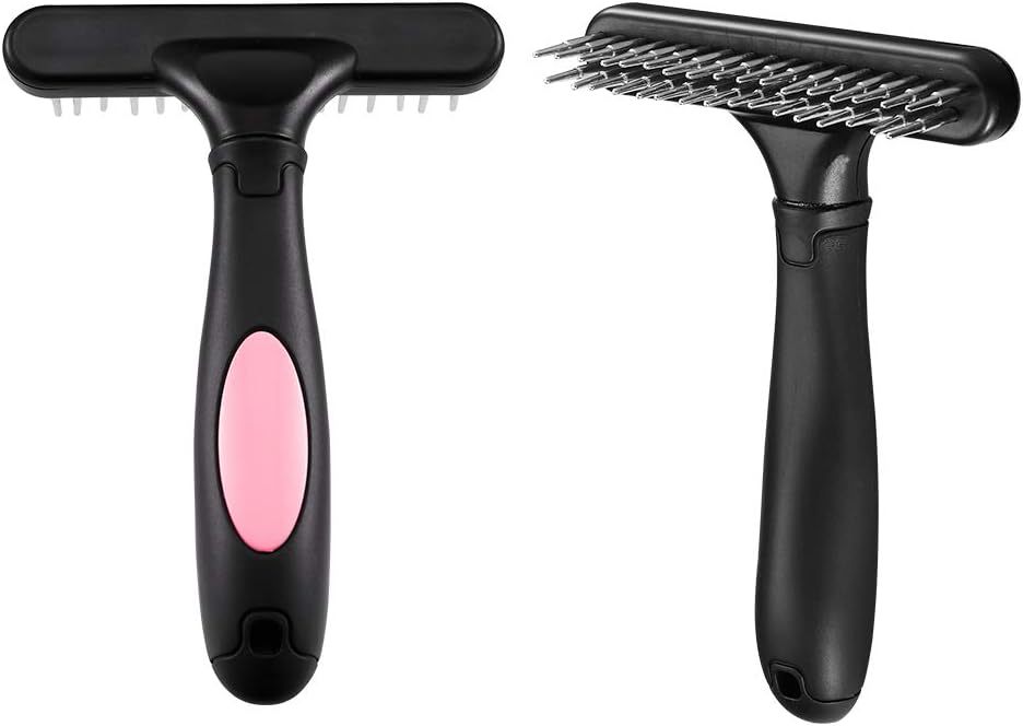 Pet Grooming Rake Double Row Pins Shedding And Dematting Undercoat Rake Comb For Dogs And Cats Safe Grooming Deshedding Comb Out Mats Tangles Easily