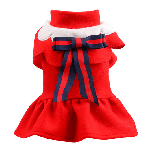 Pet Dog Cat Autumn And Winter Woolen Cloth Student British Style Cat Costume