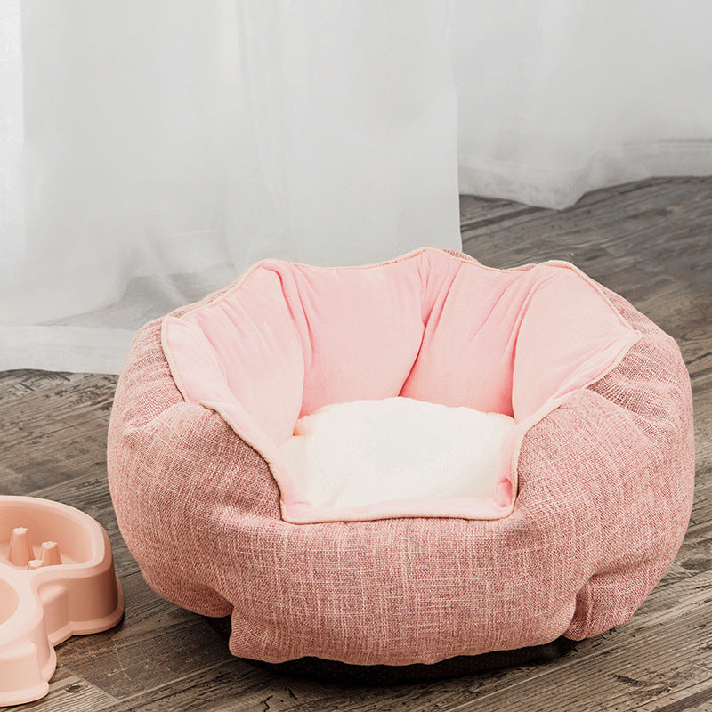 Dog/Cat Bed Soft Wool Point Design With Removable Mats Octagonal Shape Kennel Sofa