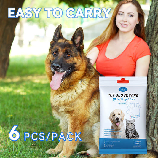 Gloves For Dog And Cat, Wipes Cleaning & Deodorizing, For Body Paws Daily Care,Grooming Wipes Cleaning Fur Traveling Rinse Free,6PCS-1PACK