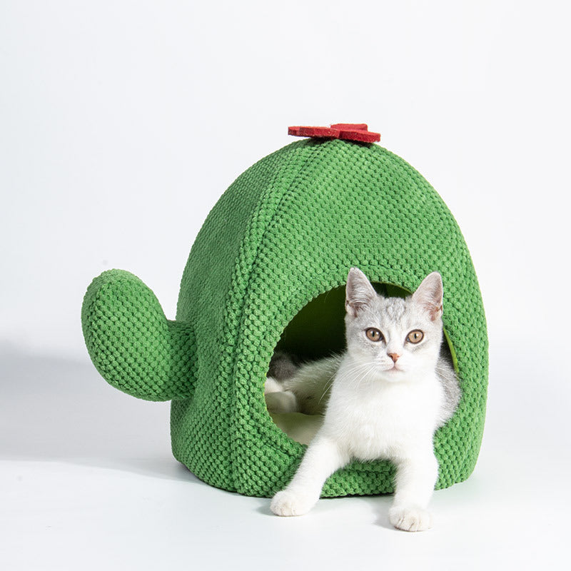 Cactus Cat Bed Warm Enclosed Kitten And Dog Nest Comfort Mat For Indoors