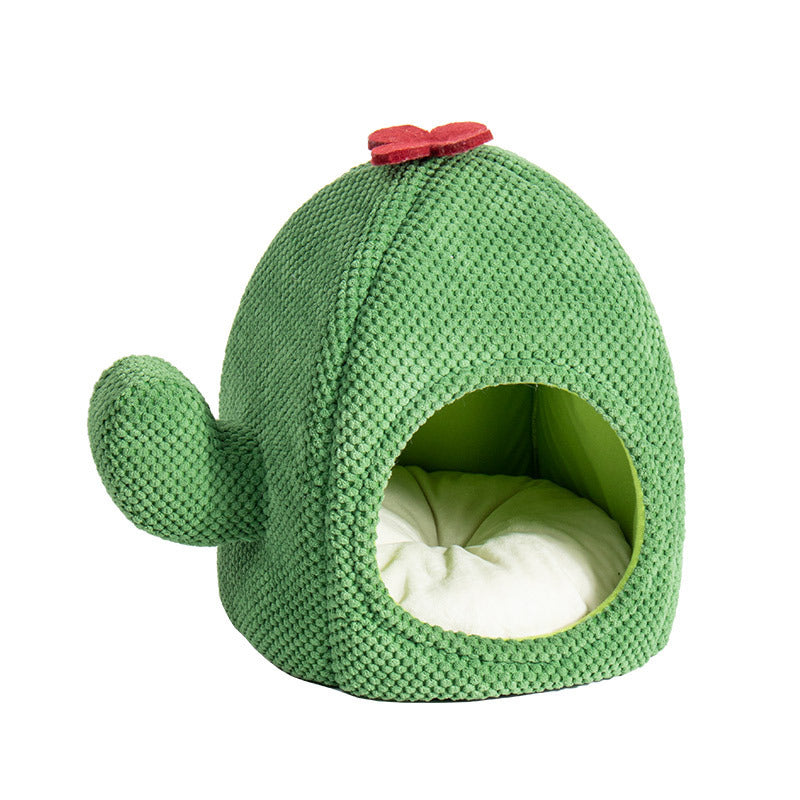 Cactus Cat Bed Warm Enclosed Kitten And Dog Nest Comfort Mat For Indoors